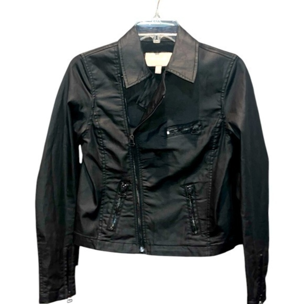 Banana Republic Black Coated Denim Moto Jacket Size XS